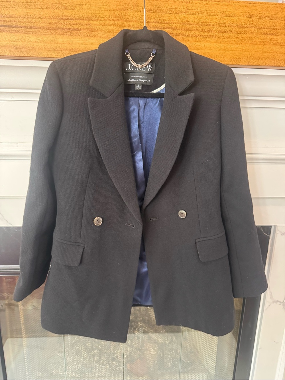 J. Crew Black Double-Breasted Wool Blend Blazer